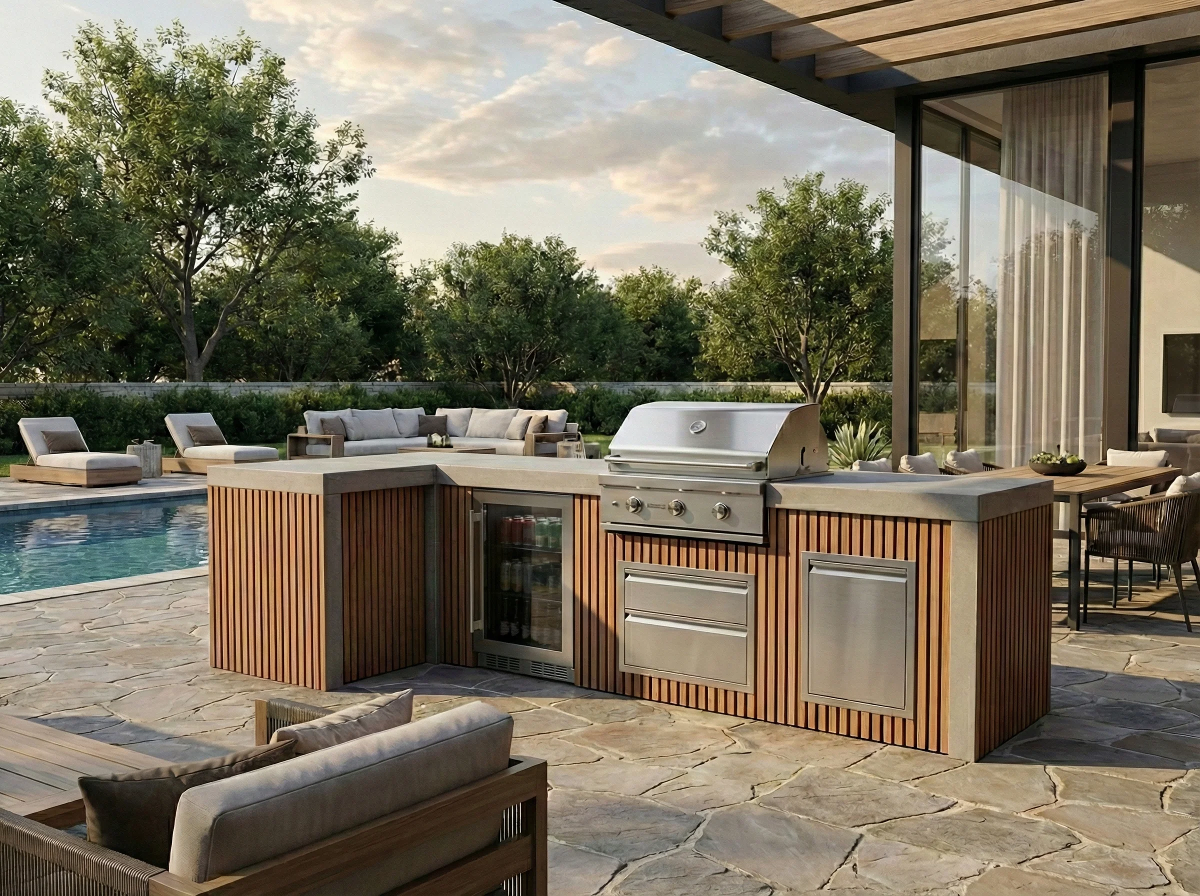 Isola BBQ Island beside pool